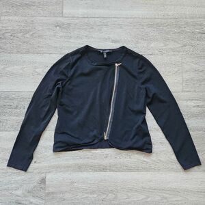 White House Black Market Black Sweater Jacket Womens Medium Asymetrical Gold